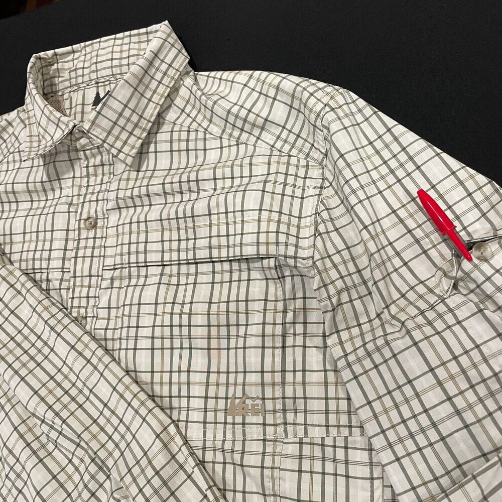 ~ REI Medium Button-Up Hiking Shirt mens brown gray quick dry tech vent stretch~ - Picture 3 of 16